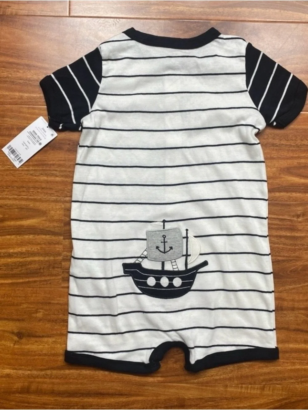 NWT New Carter's Baby Boy Black White Stripe Boat Button Down Romper Size 24M